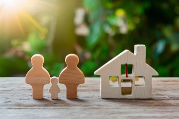 Foto op Aluminium Insurance concept depicted with wooden family peg, symbolizing protection during travel © Jawed Gfx