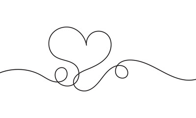 Single doodle heart continuous wavy line art drawing on white background. vector illustration. EPS 10
