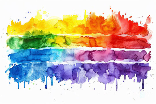 Lgbt pride colors, abstract concept for diversity inclusion and pride month celebrations, watercolor isolated on white background