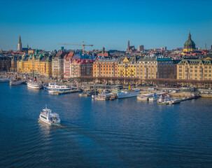 Obraz premium Stockholm old town - Ostermalm, next to Gamla stan. Aerial view of Sweden capital. Drone top panorama photo