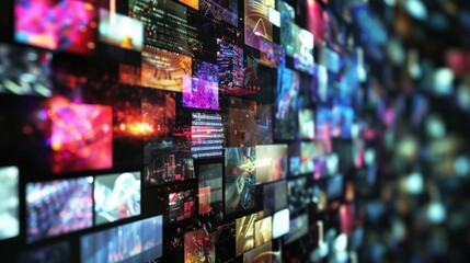 Various digital streaming multimedia TV screen background. AI generated image - obrazy, fototapety, plakaty