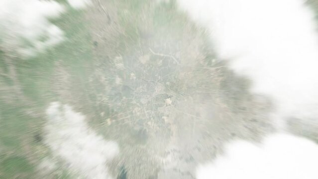 Earth zoom in from space to Nay Pyi Taw, Myanmar. Followed by zoom out through clouds and atmosphere into space. Satellite view. Travel intro. Images from NASA