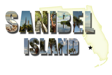 Sanibel Island Florida collage and map on white