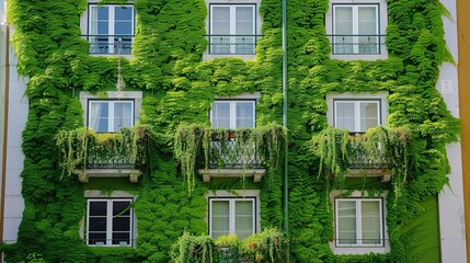 Green facade of apartment building, Lisbon, Portugal