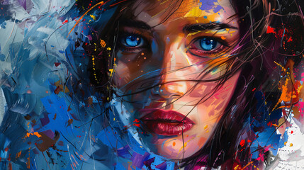 abstract artwork painting woman portrait picture, woman, hair, face, fashion, beauty, vector, illustration, art, lady, head, flower, lips, hairstyle, model, style, glamour, design, drawing, person