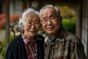 senior couple in front of their house