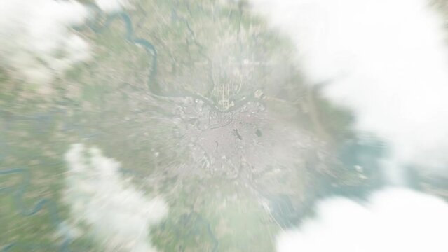 Earth zoom in from space to Haiphong, Vietnam. Followed by zoom out through clouds and atmosphere into space. Satellite view. Travel intro. Images from NASA