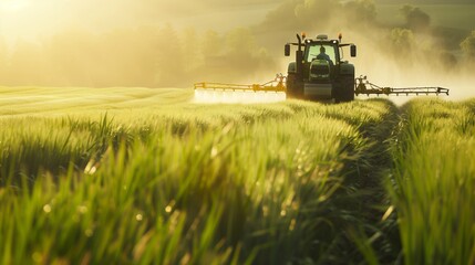 Obraz premium Tractor Driving Through Green Field