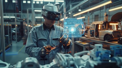 Obraz premium Mechanic Operating Machine in Factory
