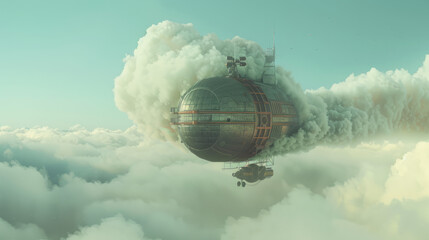 Steam punk airship in the clouds, Generative AI