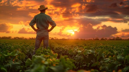Brazilian Farmer Standing in Sunset Field