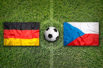 Germany vs. Czech Republic flags on soccer field