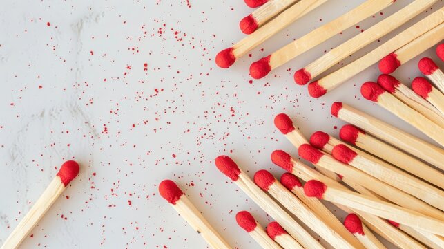 Many wooden matches copy space on white background. AI generated image
