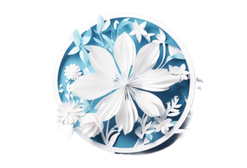 Spring March card Greeting Women's Flower White bouquet Happy Origami Day frame illustration Paper text Circle Cut Mother's blue background Floral Space Summer Wedding Nature