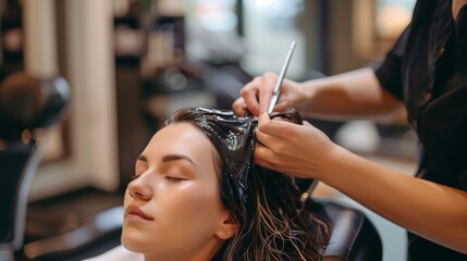Woman Getting Hair Cut by Stylist - obrazy, fototapety, plakaty