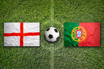 England vs. Portugal flags on soccer field