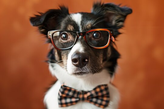 a dog wearing glasses and a bow tie