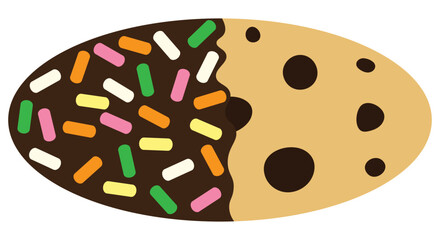 Chocolate chip cookies coated with chocolate and sugar flake cartoon. Vector illustration.	