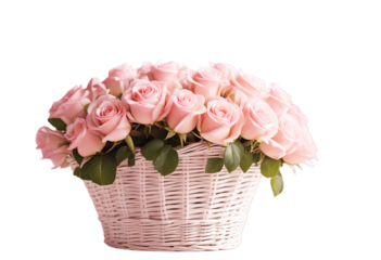 Birthday Mother's white background Valentine's Women's Wedding flowers roses view day table beautiful wicker pink pastel basket Bouquet Front Mother Element Floral