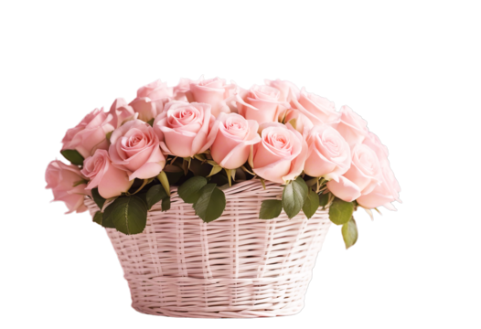 Birthday Mother's white background Valentine's Women's Wedding flowers roses view day table beautiful wicker pink pastel basket Bouquet Front Mother Element Floral