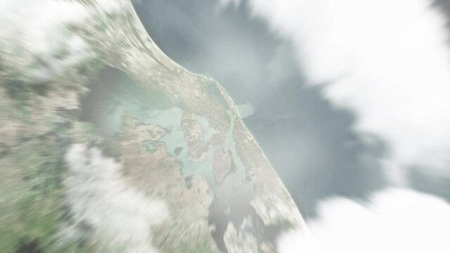 Earth zoom in from space to Batticaloa, Sri Lanka. Followed by zoom out through clouds and atmosphere into space. Satellite view. Travel intro. Images from NASA