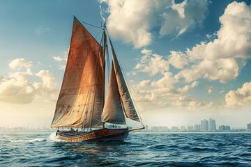 a sailboat on the water - obrazy, fototapety, plakaty