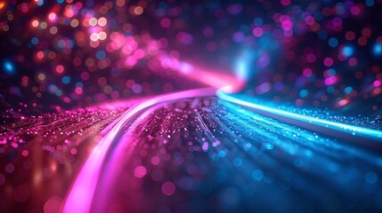 Optical fibers dynamically emerge from the depths against a technology-themed background. - obrazy, fototapety, plakaty