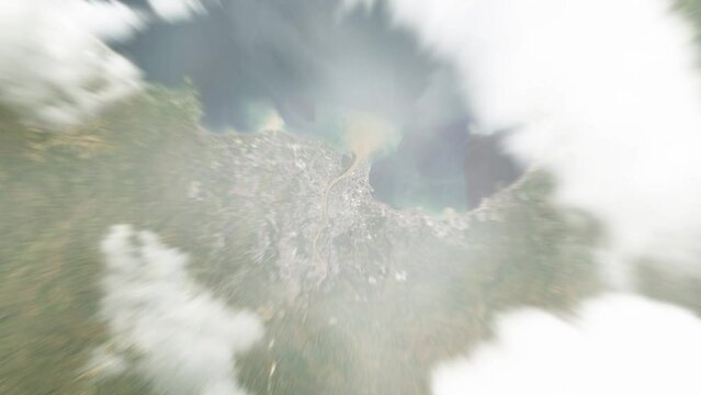 Earth zoom in from space to Cagayan de Oro, Philippines. Followed by zoom out through clouds and atmosphere into space. Satellite view. Travel intro. Images from NASA