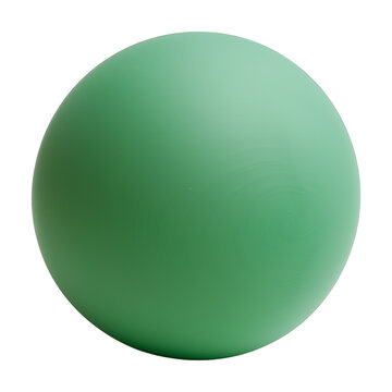 A green ball is sitting on a white background. The ball is round and has a smooth surface