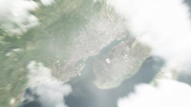 Earth zoom in from space to Cebu City, Philippines. Followed by zoom out through clouds and atmosphere into space. Satellite view. Travel intro. Images from NASA