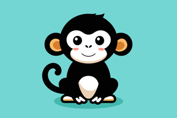 Cute monkey sitting cartoon vector icon illustration animal nature icon concept isolated flat vector 