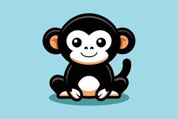 Cute monkey sitting cartoon vector icon illustration animal nature icon concept isolated flat vector 