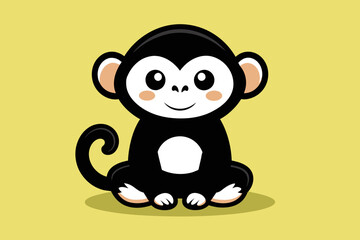 Cute monkey sitting cartoon vector icon illustration animal nature icon concept isolated flat vector 