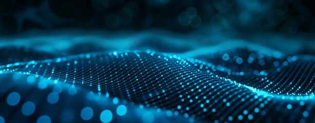 Abstract background with blue glowing dots and wavy lines, big data, metaverse, network security