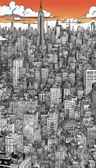 Chaotic stunning New York City, skyline, illustration