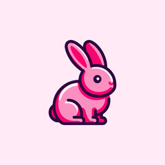 Pink rabbit icon in vector illustration style.