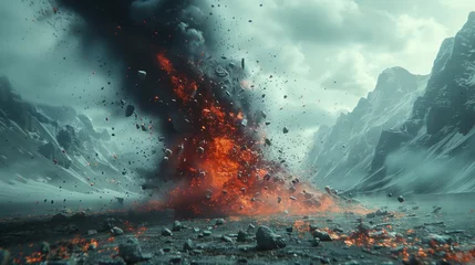 Foto auf Alu-Dibond Massive Rock and Lava Explosion on Mountain © MIKHAIL