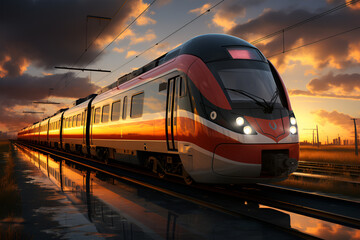 Naklejka premium Train and city at night in malmo, sweden