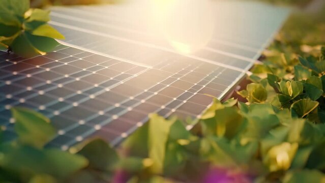 Solar panel, photovoltaic, alternative electricity source selective focus point, Solar power plant panel close-up view background, AI Generated