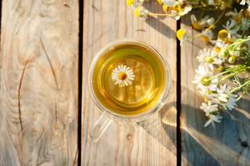 Chamomile flower in tea.