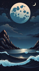 Surreal Celestial Landscape: A surreal landscape with floating islands and celestial bodies suspended in the night sky, creating a dreamlike scene.

