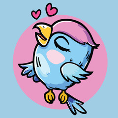 Cute little blue bird cartoon character in pastel colors