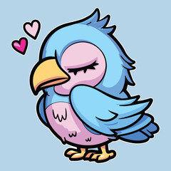 Cute little blue bird cartoon character in pastel colors