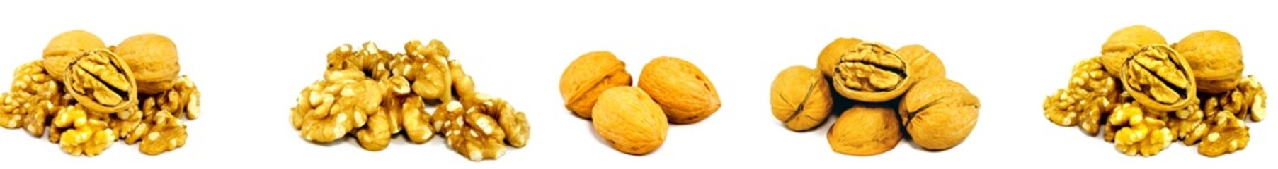 Collage of walnuts on a white background