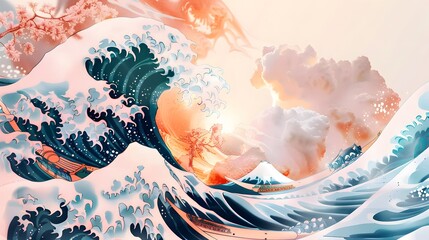 Naklejka premium Oriental Japanese style of wave in abstract illustration.