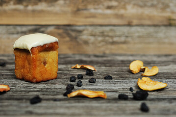 rum cake on a wooden table