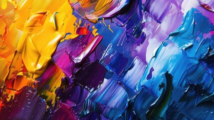 Abstract art colorful multicolored art painting texture, with oil brushstrokes, pallet knife paint on canvas, and Rough brushstrokes of paint.