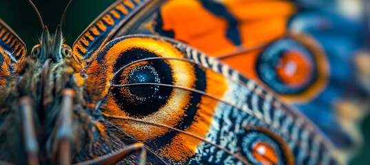 Closeup Peacock Butterflies.Vibrant Orange and Black Butterfly Wings