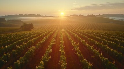 Setting Sun Over Vast Vineyard