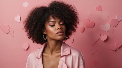 Portrait of beautiful black woman model with pink background